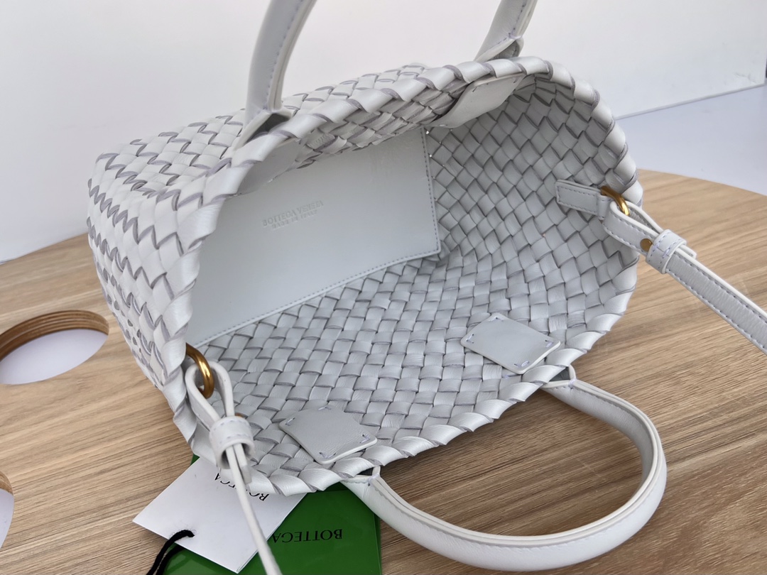 Mini Cabat Intreccio Leather Tote White